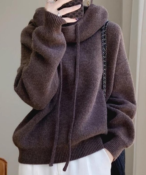 cammie(キャミー)の「タートルフーディーニット(ニット/セーター・レディース・グレー/ブラウン/ネイビー/グリーン・M/L)」の7枚目の写真
