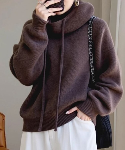 cammie(キャミー)の「タートルフーディーニット(ニット/セーター・レディース・グレー/ブラウン/ネイビー/グリーン・M/L)」の8枚目の写真