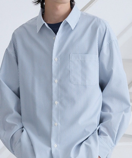 MONO-MART（モノマート）の「ハイコンフォート フレンチフロント レギュラーカラーシャツ〈UVカット・速乾・イージーケア〉（シャツ/ブラウス・メンズ・オフホワイト/ブルー/スミクロ/モカ/グレー系/ブルー系/ブラウン/チャコール・S/M/L）」の8枚目の写真