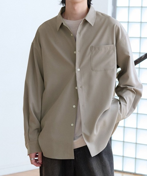 MONO-MART（モノマート）の「ハイコンフォート フレンチフロント レギュラーカラーシャツ〈UVカット・速乾・イージーケア〉（シャツ/ブラウス・メンズ・オフホワイト/ブルー/スミクロ/モカ/グレー系/ブルー系/ブラウン/チャコール・S/M/L）」の7枚目の写真