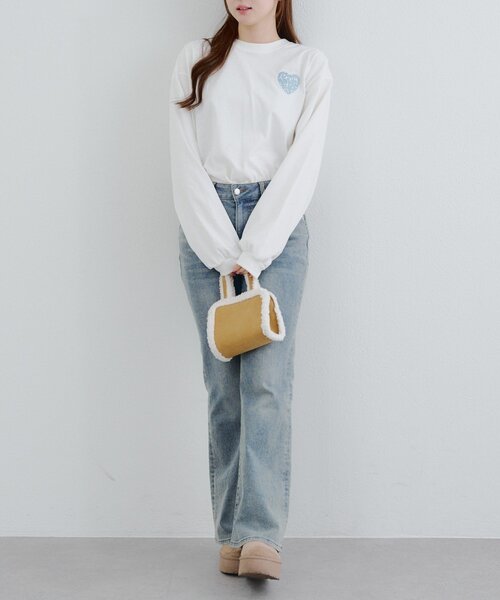 continuer de NICE CLAUP(コンティニューデナイスクラップ)の「ラメ相良ハートロンT(Tシャツ/カットソー・レディース・オフホワイト/オートミール/ブラック・FREE)」の18枚目の写真