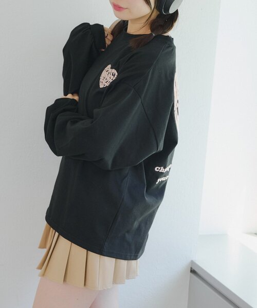 continuer de NICE CLAUP(コンティニューデナイスクラップ)の「ラメ相良ハートロンT(Tシャツ/カットソー・レディース・オフホワイト/オートミール/ブラック・FREE)」の12枚目の写真