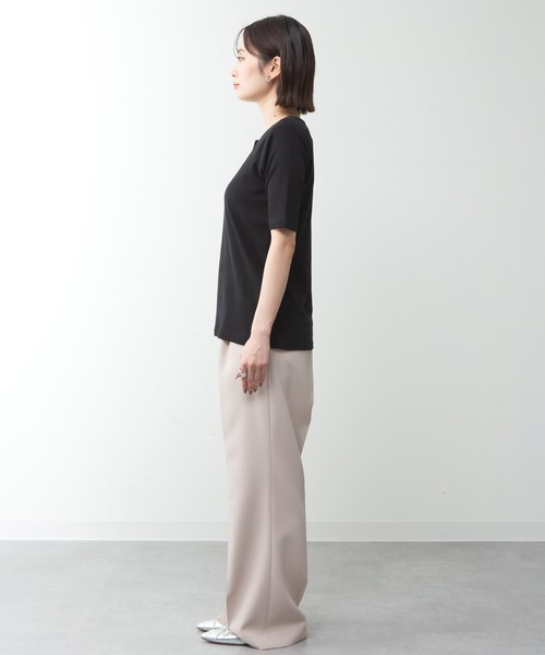 MARAI(マーライ)の「キーネック五分袖カットソー(Tシャツ/カットソー・レディース・ホワイト/カーキ/ブラック/グレー/杢グレー・M/3L/4L/L/LL)」の15枚目の写真