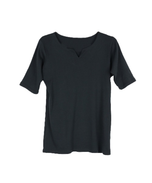 MARAI(マーライ)の「キーネック五分袖カットソー(Tシャツ/カットソー・レディース・ホワイト/カーキ/ブラック/グレー/杢グレー・M/3L/4L/L/LL)」の17枚目の写真