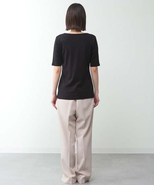 MARAI(マーライ)の「キーネック五分袖カットソー(Tシャツ/カットソー・レディース・ホワイト/カーキ/ブラック/グレー/杢グレー・M/3L/4L/L/LL)」の16枚目の写真