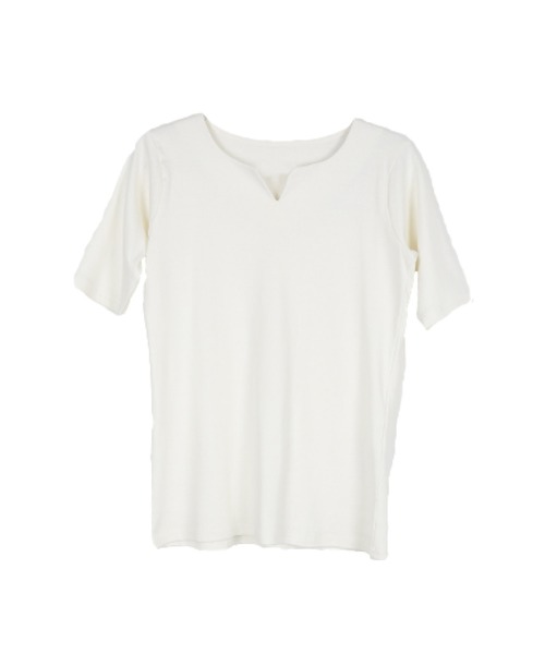 MARAI(マーライ)の「キーネック五分袖カットソー(Tシャツ/カットソー・レディース・ホワイト/カーキ/ブラック/グレー/杢グレー・M/3L/4L/L/LL)」の8枚目の写真