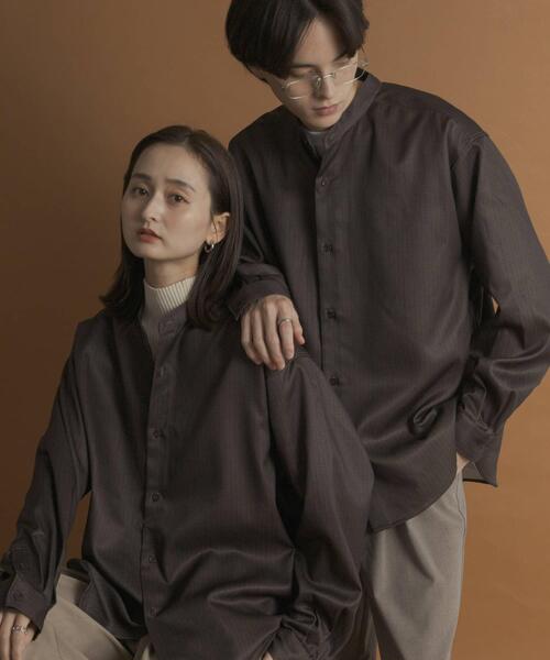 SENSE OF PLACE by URBAN RESEARCH(センスオブプレイスバイアーバンリサーチ)の「ウールライクバンドカラールーズシャツ(シャツ/ブラウス・メンズ・ネイビー/ベージュ系その他/ブラック/ライトベージュ/チャコールグレー・MEDIUM/LARGE)」の3枚目の写真