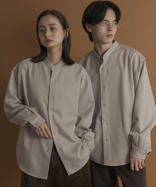 SENSE OF PLACE by URBAN RESEARCH(センスオブプレイスバイアーバンリサーチ)の「ウールライクバンドカラールーズシャツ(シャツ/ブラウス・メンズ・ネイビー/ベージュ系その他/ブラック/ライトベージュ/チャコールグレー・MEDIUM/LARGE)」の4枚目の写真