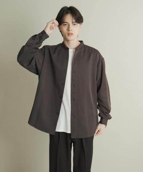 SENSE OF PLACE by URBAN RESEARCH(センスオブプレイスバイアーバンリサーチ)の「ウールライクバンドカラールーズシャツ(シャツ/ブラウス・メンズ・ネイビー/ベージュ系その他/ブラック/ライトベージュ/チャコールグレー・MEDIUM/LARGE)」の21枚目の写真