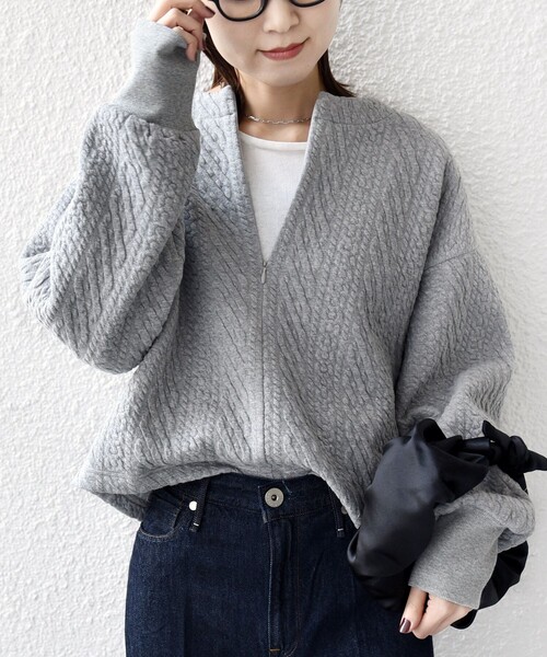 SHIPS（シップス）の「〈手洗い可能〉ケーブル ジャージー スキッパー プルオーバー（スウェット・レディース・ネイビー/レッド/オフホワイト/グレー・ONE SIZE）」の3枚目の写真