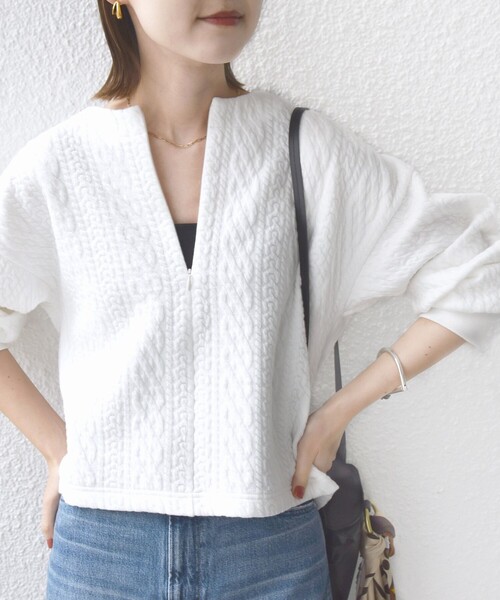 SHIPS（シップス）の「〈手洗い可能〉ケーブル ジャージー スキッパー プルオーバー（スウェット・レディース・ネイビー/レッド/オフホワイト/グレー・ONE SIZE）」の9枚目の写真