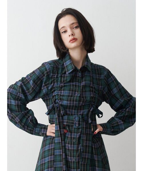 jouetie（ジュエティ）の「ドロストリボンチェックシャツワンピース（ワンピース・レディース・ボルドー/グリーン・MEDIUM）」の7枚目の写真