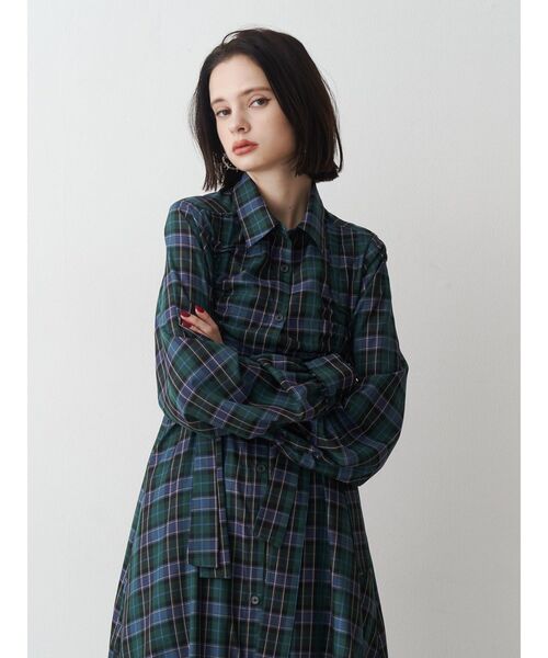 jouetie（ジュエティ）の「ドロストリボンチェックシャツワンピース（ワンピース・レディース・ボルドー/グリーン・MEDIUM）」の8枚目の写真
