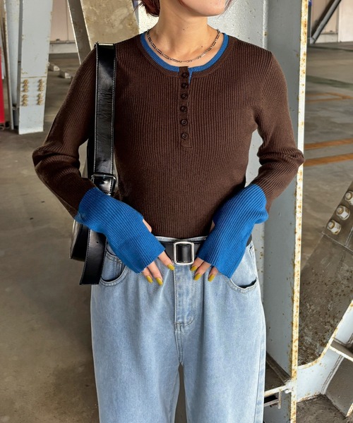 ISOOK(アイスー)の「【ISOOK / アイスー】配色キーネックリブニット / ヘンリーネック レイヤードライク トップス プルオーバー キーネック クルーネック 長袖 ロングスリーブ 指穴 サムホール アイボリー グレー ブラウン チャコール ZOZOTOWN限定(ニット/セーター・レディース・グレー/アイボリー/チャコール/ブラウン・FREE)」の19枚目の写真