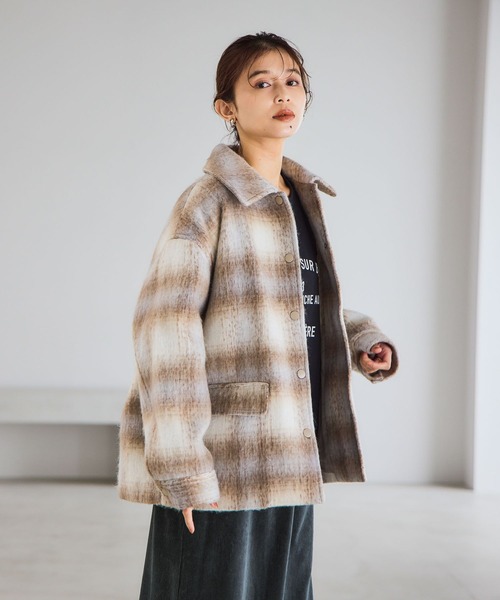 シャギーチェックジャケットコート（その他アウター）｜studio CLIP