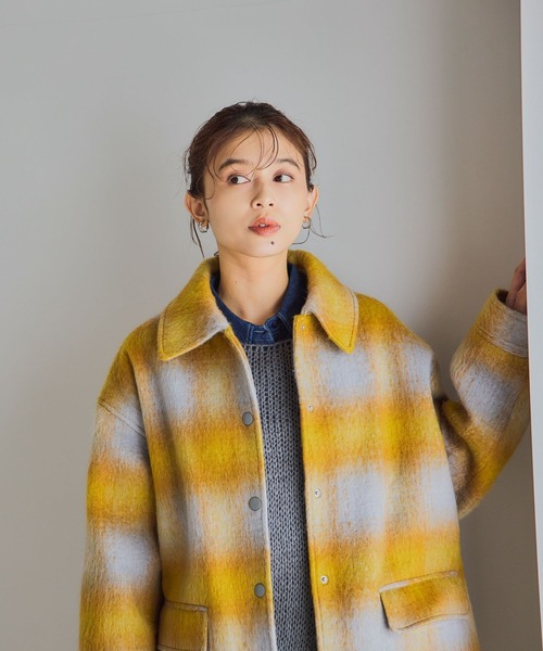 studio CLIP(スタディオクリップ)の「シャギーチェックジャケットコート(その他アウター・レディース・イエロー系その他/ブルー系その他/ブラウン系その他・FREE)」の4枚目の写真