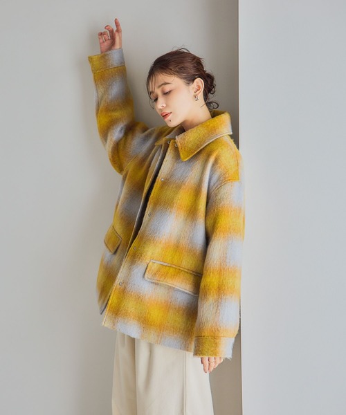 studio CLIP(スタディオクリップ)の「シャギーチェックジャケットコート(その他アウター・レディース・イエロー系その他/ブルー系その他/ブラウン系その他・FREE)」の6枚目の写真