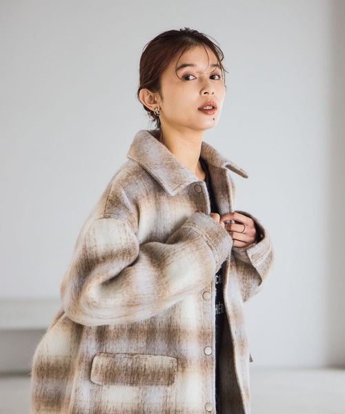 シャギーチェックジャケット アイボリー52 シャギーチェックジャケットコート（その他アウター）｜studio CLIP