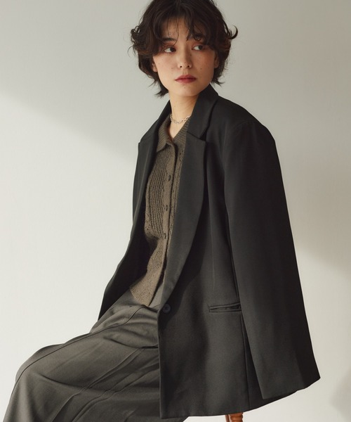 美品/三者混 SOVEREIGN テーラードジャケット ハウンドトゥース 絹 麻 ハウンドトゥースツイード ノーカラージャケット | maison