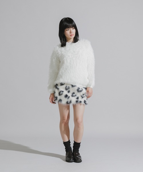 Chick（チック）の「Faux Fur Knit Mini Skirt / フェイクファーニットミニスカート（スカート・レディース・ホワイト/アニマル・FREE）」の7枚目の写真
