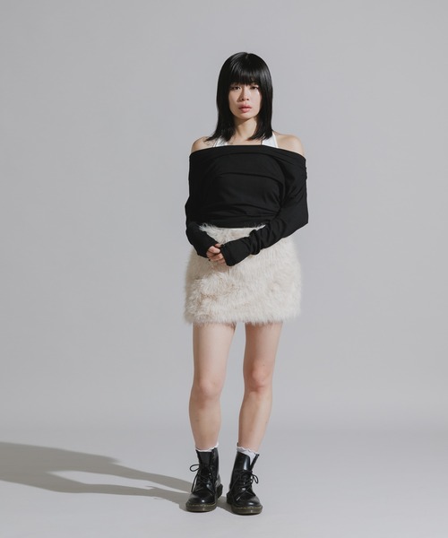 Chick（チック）の「Faux Fur Knit Mini Skirt / フェイクファーニットミニスカート（スカート・レディース・ホワイト/アニマル・FREE）」の13枚目の写真