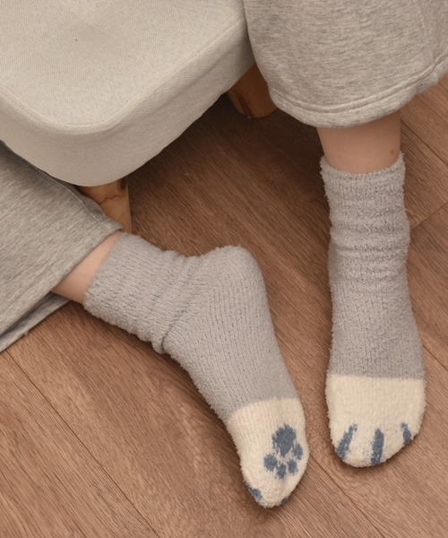 VIBGYOR Women(ヴィブジョー ウィメン)の「【float】ふわふわ モコモコ ネコ柄 パステル カラー デザイン ルームソックス【12色展開】(ソックス/靴下・レディース・グレー系1/ベージュ系2/グリーン系2/ブルー系3/ブルー系1/ピンク系1/ピンク系2/ピンク系3/グリーン系1/ベージュ系3/グリーン系3/ブルー系2・FREE)」の1枚目の写真