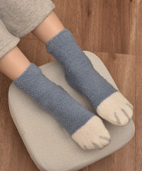 VIBGYOR Women(ヴィブジョー ウィメン)の「【float】ふわふわ モコモコ ネコ柄 パステル カラー デザイン ルームソックス【12色展開】(ソックス/靴下・レディース・グレー系1/ベージュ系2/グリーン系2/ブルー系3/ブルー系1/ピンク系1/ピンク系2/ピンク系3/グリーン系1/ベージュ系3/グリーン系3/ブルー系2・FREE)」の7枚目の写真