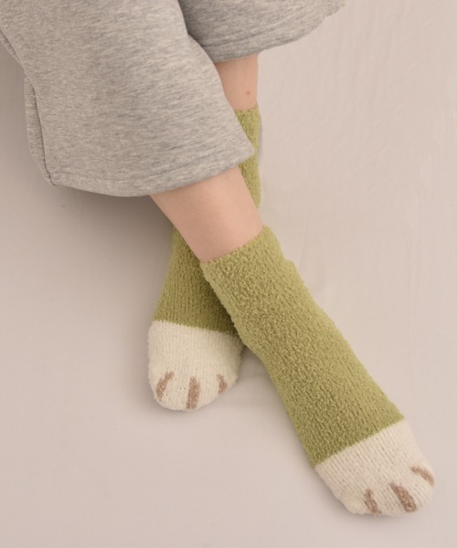 VIBGYOR Women(ヴィブジョー ウィメン)の「【float】ふわふわ モコモコ ネコ柄 パステル カラー デザイン ルームソックス【12色展開】(ソックス/靴下・レディース・グレー系1/ベージュ系2/グリーン系2/ブルー系3/ブルー系1/ピンク系1/ピンク系2/ピンク系3/グリーン系1/ベージュ系3/グリーン系3/ブルー系2・FREE)」の16枚目の写真