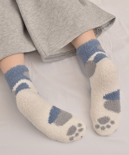 VIBGYOR Women(ヴィブジョー ウィメン)の「【float】ふわふわ モコモコ ネコ柄 パステル カラー デザイン ルームソックス【12色展開】(ソックス/靴下・レディース・グレー系1/ベージュ系2/グリーン系2/ブルー系3/ブルー系1/ピンク系1/ピンク系2/ピンク系3/グリーン系1/ベージュ系3/グリーン系3/ブルー系2・FREE)」の14枚目の写真