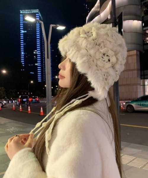 セール】【Y2Kガーリー】レトロニットふわもこ帽子（ニットキャップ