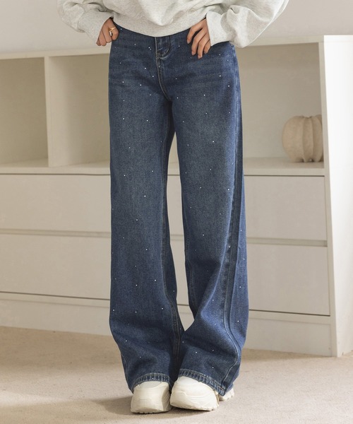 ★完売品★ラインストーンデニムパンツ セール】ラインストーンデニムパンツ（デニムパンツ）｜BISKEE