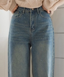 DAY CLOSET | レディース 穿くだけでトレンド。ラインストーンストレートデニムパンツ(デニムパンツ)