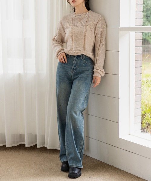 DAY CLOSET（デイ クローゼット）の「【ウォッシュ加工/穿くだけトレンド】大人っぽ煌めきラインストーンストレートデニムパンツ（デニムパンツ・レディース・ライトブルー/インディゴブルー/ブラック・L/S/M）」の17枚目の写真