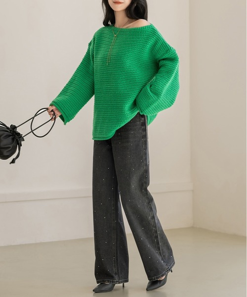 DAY CLOSET（デイ クローゼット）の「【ウォッシュ加工/穿くだけトレンド】大人っぽ煌めきラインストーンストレートデニムパンツ（デニムパンツ・レディース・ライトブルー/インディゴブルー/ブラック・L/S/M）」の10枚目の写真