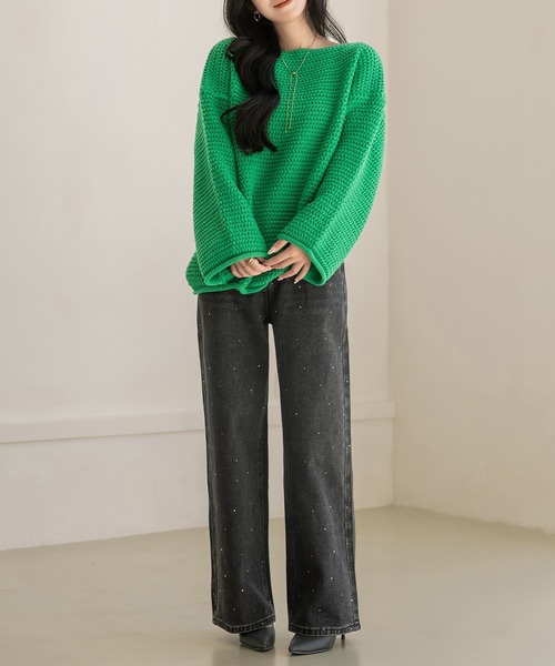 DAY CLOSET（デイ クローゼット）の「【ウォッシュ加工/穿くだけトレンド】大人っぽ煌めきラインストーンストレートデニムパンツ（デニムパンツ・レディース・ライトブルー/インディゴブルー/ブラック・L/S/M）」の7枚目の写真