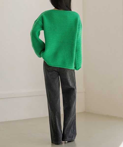 DAY CLOSET（デイ クローゼット）の「【ウォッシュ加工/穿くだけトレンド】大人っぽ煌めきラインストーンストレートデニムパンツ（デニムパンツ・レディース・ライトブルー/インディゴブルー/ブラック・L/S/M）」の6枚目の写真