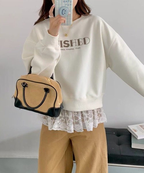 aimoha(アイモハ)の「オーバーシルエット ロゴ刺繍 スウェット(スウェット・レディース・ライトベージュ/ダークグレー/ホワイト/ライトグレー/ワインレッド・FREE)」の1枚目の写真