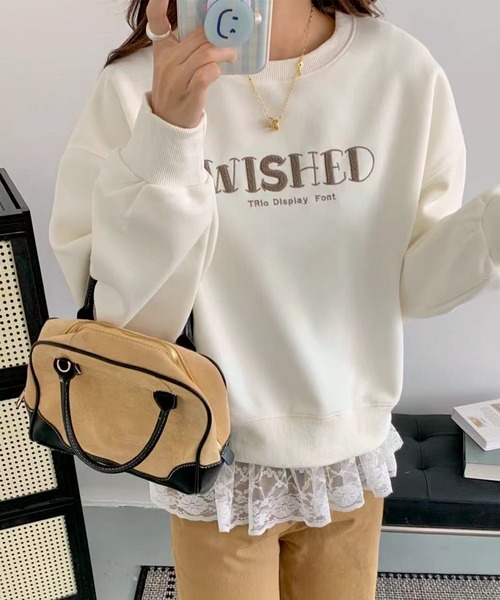 aimoha(アイモハ)の「オーバーシルエット ロゴ刺繍 スウェット(スウェット・レディース・ライトベージュ/ダークグレー/ホワイト/ライトグレー/ワインレッド・FREE)」の11枚目の写真