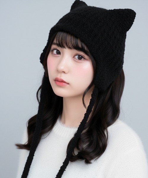 Fabulous（ファビュラス）の「fabulous 猫耳ニット帽（ニットキャップ/ビーニー・レディース・ブラック/アイボリー/ベージュ・FREE）」の6枚目の写真