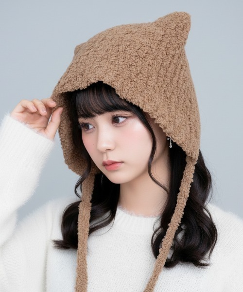 Fabulous（ファビュラス）の「fabulous 猫耳ニット帽（ニットキャップ/ビーニー・レディース・ブラック/アイボリー/ベージュ・FREE）」の7枚目の写真