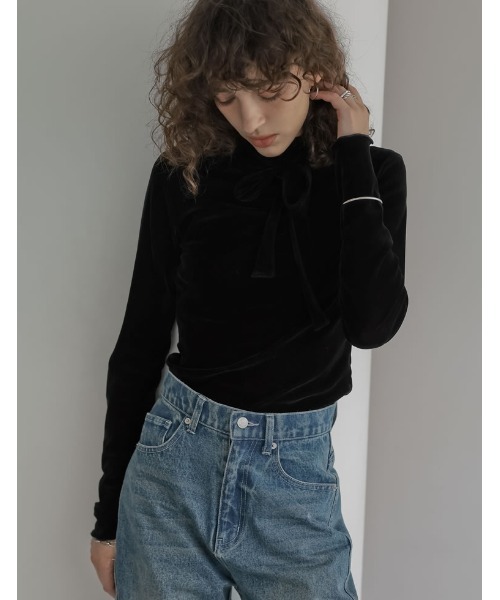Re:EDIT（リエディ）の「[2025AW COLLECTION][2点セット]シアーフロッキーベロアスカーフ付きハイネックトップス（Tシャツ/カットソー・レディース・アイボリー/チャコールグレー/ブラック/ブラウン・LARGE/MEDIUM）」の6枚目の写真