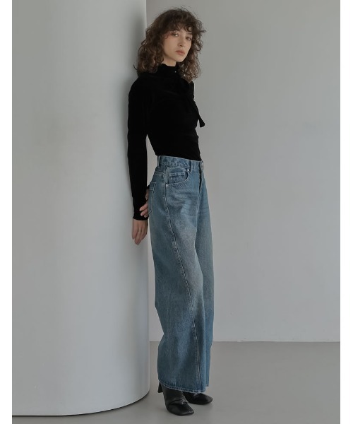 Re:EDIT（リエディ）の「[2025AW COLLECTION][2点セット]シアーフロッキーベロアスカーフ付きハイネックトップス（Tシャツ/カットソー・レディース・アイボリー/チャコールグレー/ブラック/ブラウン・LARGE/MEDIUM）」の7枚目の写真