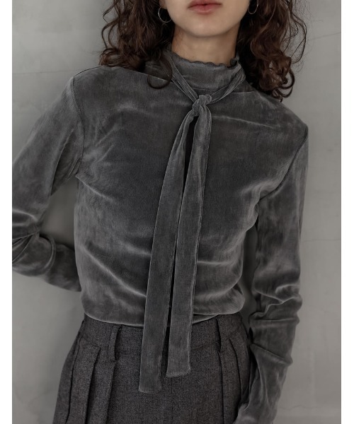 Re:EDIT（リエディ）の「[2025AW COLLECTION][2点セット]シアーフロッキーベロアスカーフ付きハイネックトップス（Tシャツ/カットソー・レディース・アイボリー/チャコールグレー/ブラック/ブラウン・LARGE/MEDIUM）」の22枚目の写真
