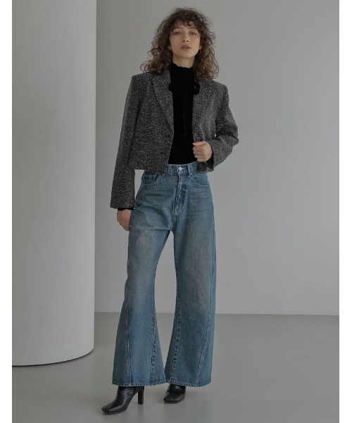 Re:EDIT（リエディ）の「[2025AW COLLECTION][2点セット]シアーフロッキーベロアスカーフ付きハイネックトップス（Tシャツ/カットソー・レディース・アイボリー/チャコールグレー/ブラック/ブラウン・LARGE/MEDIUM）」の9枚目の写真