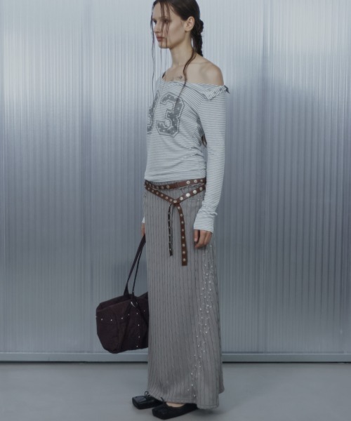 SETUPEXE（セットアップイーエックスイー）の「【SETUP‐EXE】33 STRIPE V-NECK TOP / 【セットアップエグゼ】33ストライプ長袖Ｖネック長袖Ｔシャツ（Tシャツ/カットソー・レディース・杢グレー/ブラック/ホワイト・ONE SIZE）」の9枚目の写真