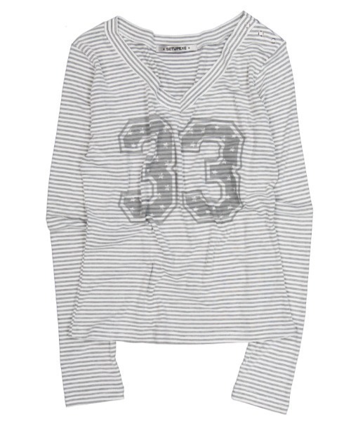 SETUPEXE（セットアップイーエックスイー）の「【SETUP‐EXE】33 STRIPE V-NECK TOP / 【セットアップエグゼ】33ストライプ長袖Ｖネック長袖Ｔシャツ（Tシャツ/カットソー・レディース・杢グレー/ブラック/ホワイト・ONE SIZE）」の11枚目の写真