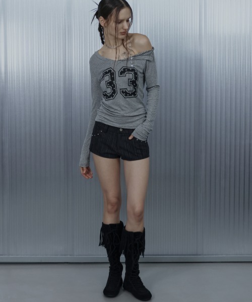 SETUPEXE（セットアップイーエックスイー）の「【SETUP‐EXE】33 STRIPE V-NECK TOP / 【セットアップエグゼ】33ストライプ長袖Ｖネック長袖Ｔシャツ（Tシャツ/カットソー・レディース・杢グレー/ブラック/ホワイト・ONE SIZE）」の20枚目の写真