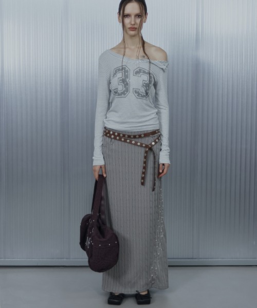 SETUPEXE（セットアップイーエックスイー）の「【SETUP‐EXE】33 STRIPE V-NECK TOP / 【セットアップエグゼ】33ストライプ長袖Ｖネック長袖Ｔシャツ（Tシャツ/カットソー・レディース・杢グレー/ブラック/ホワイト・ONE SIZE）」の8枚目の写真