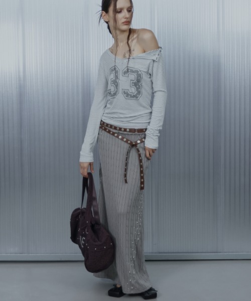 SETUPEXE（セットアップイーエックスイー）の「【SETUP‐EXE】33 STRIPE V-NECK TOP / 【セットアップエグゼ】33ストライプ長袖Ｖネック長袖Ｔシャツ（Tシャツ/カットソー・レディース・杢グレー/ブラック/ホワイト・ONE SIZE）」の6枚目の写真