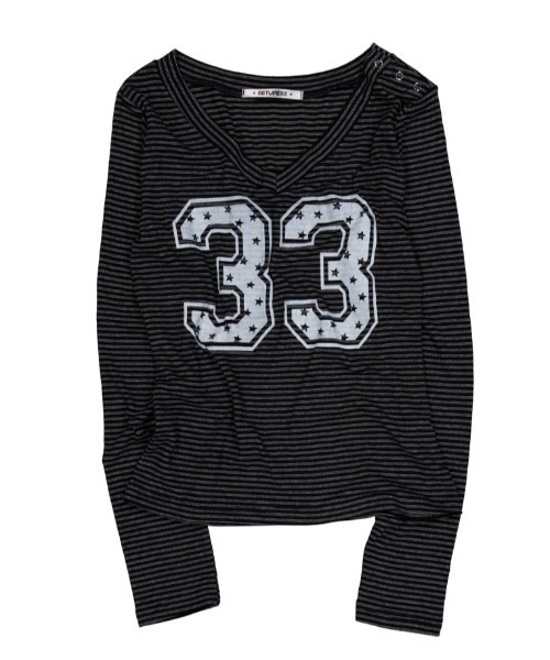 SETUPEXE（セットアップイーエックスイー）の「【SETUP‐EXE】33 STRIPE V-NECK TOP / 【セットアップエグゼ】33ストライプ長袖Ｖネック長袖Ｔシャツ（Tシャツ/カットソー・レディース・杢グレー/ブラック/ホワイト・ONE SIZE）」の18枚目の写真